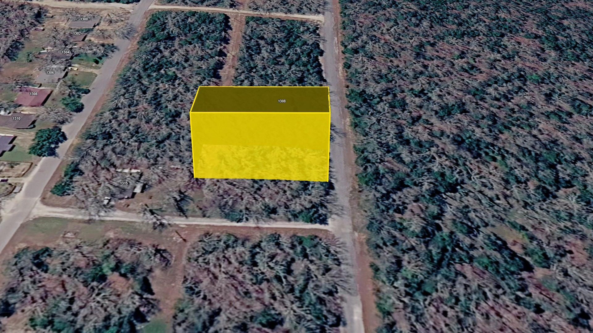 3D aerial view of the 0.28-acre Ranchview Rd lot with the raised parcel boundary, looking north across the surrounding lots