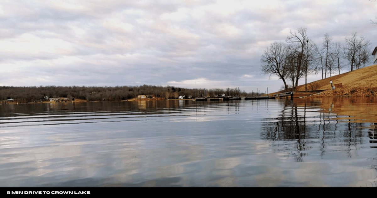 Ground-level photo of the Crown Lake shoreline, about a 9-minute drive from the lot