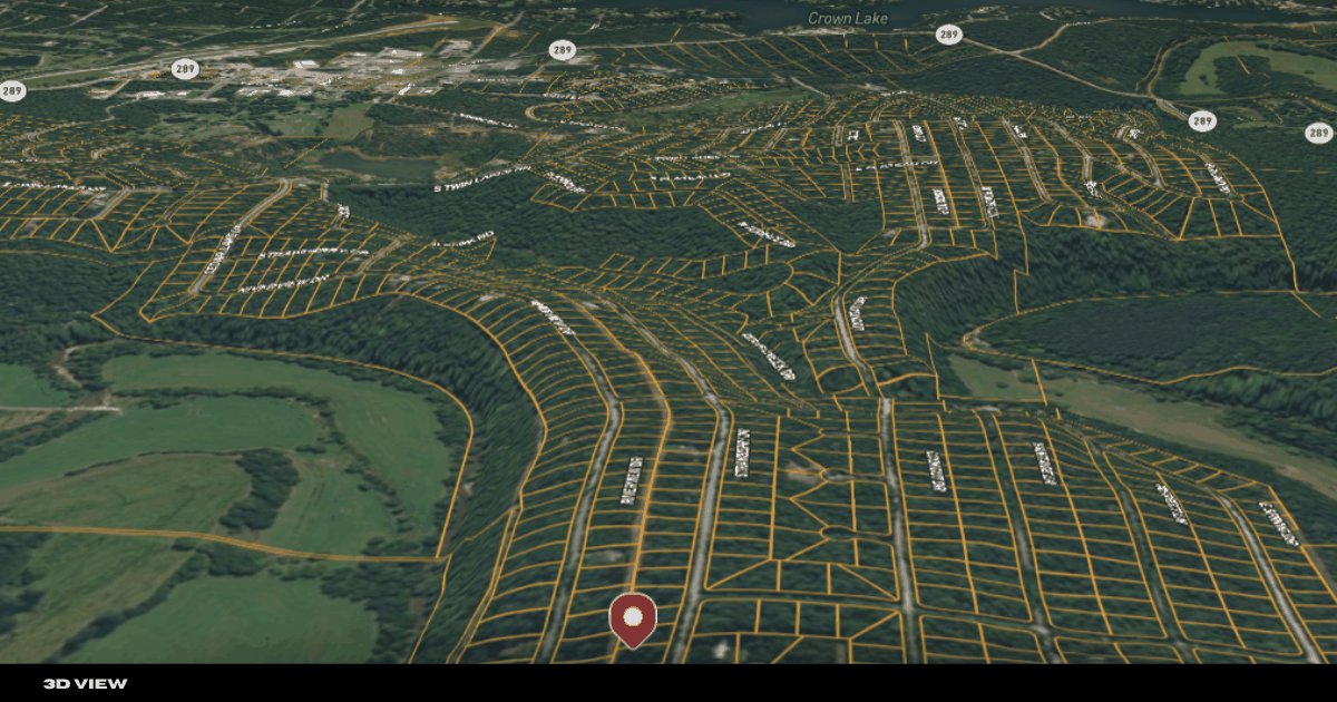 3D aerial perspective of the area with Lot 29 pinned