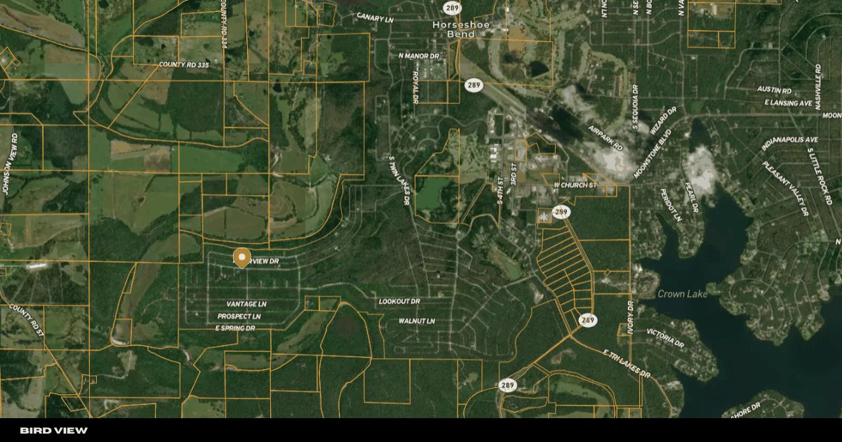 Wide bird’s-eye satellite view of the Horseshoe Bend area around Lot 32